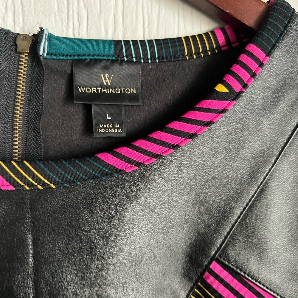 Peplum Top Of Black, Fuchsia And Teal With Faux L… - image 2